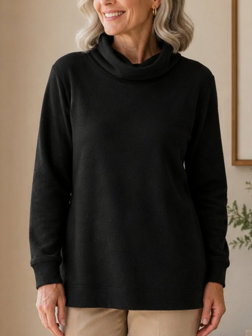 TALBOTS Black Lightweight Fleece Funnel Mock Neck Pullover Sweater Size X